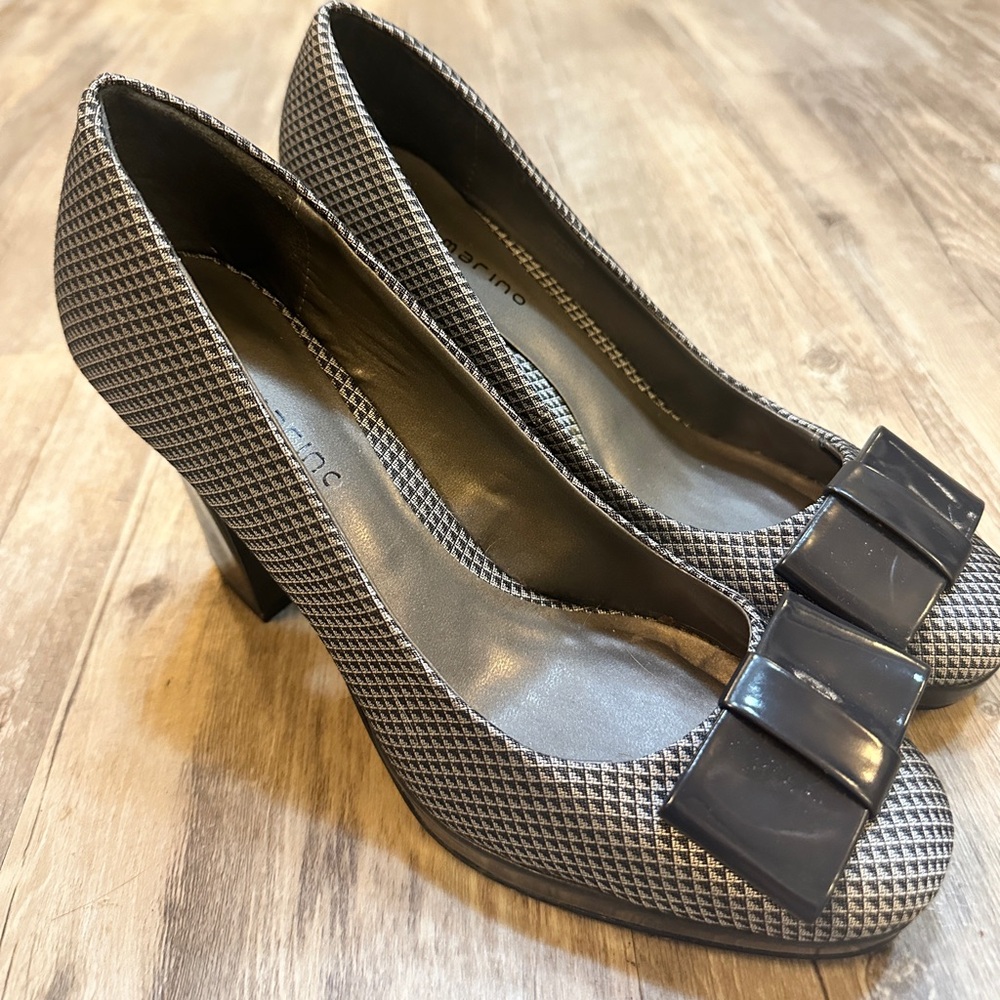 Ann Marino Retro round toe block heel pump heels Gray Black Silver 7.5 - 8